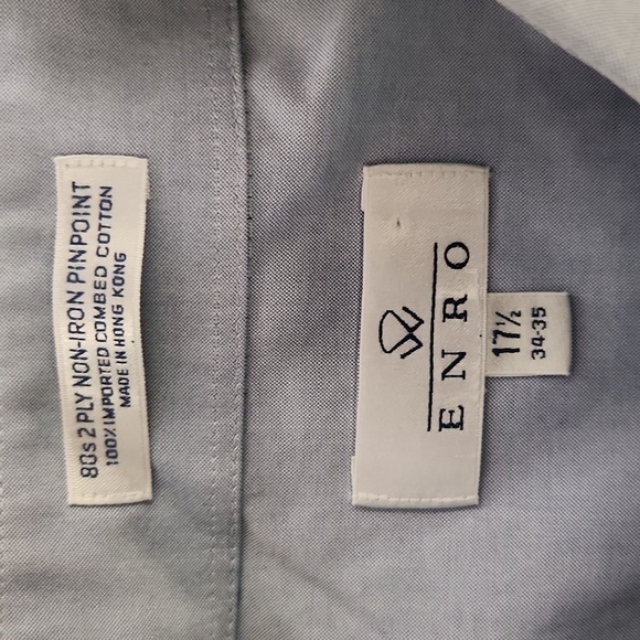 ENRO Blue 80s 2 Ply Non-Iron Pinpoint Button-Up Shirt - Picture 5 of 7
